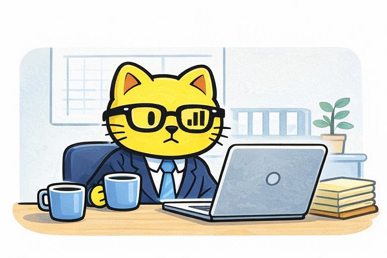 Gatito YellowData trabajando en la oficina